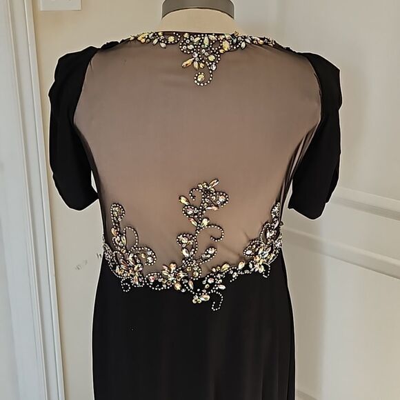 Rianna Couture Women's Formal Beaded Maxi Dress With Front Slit Size 16 Black - Picture 5 of 16